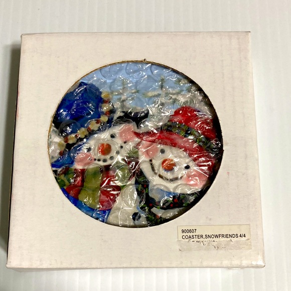 Joyful Snow Friends Christmas Holiday Drink Coasters Cork Bottoms 3.5" x 3.5" - Picture 8 of 12